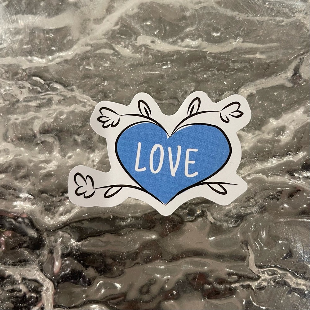 5/$10  Inspirational Waterproof New Vinyl Sticker Decal-Love in Blue Heart